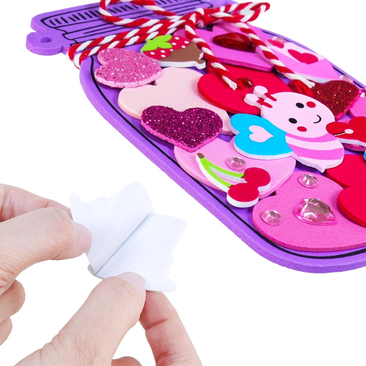 imageWinlyn 24 Sets Valentines Day Decorations DIY Heart Mason Jar Ornaments Valentine Craft Kits Blank Foam Mason Jar with Valentine Foam Stickers for Kids Classroom Activities Party Favors Gift Exchange