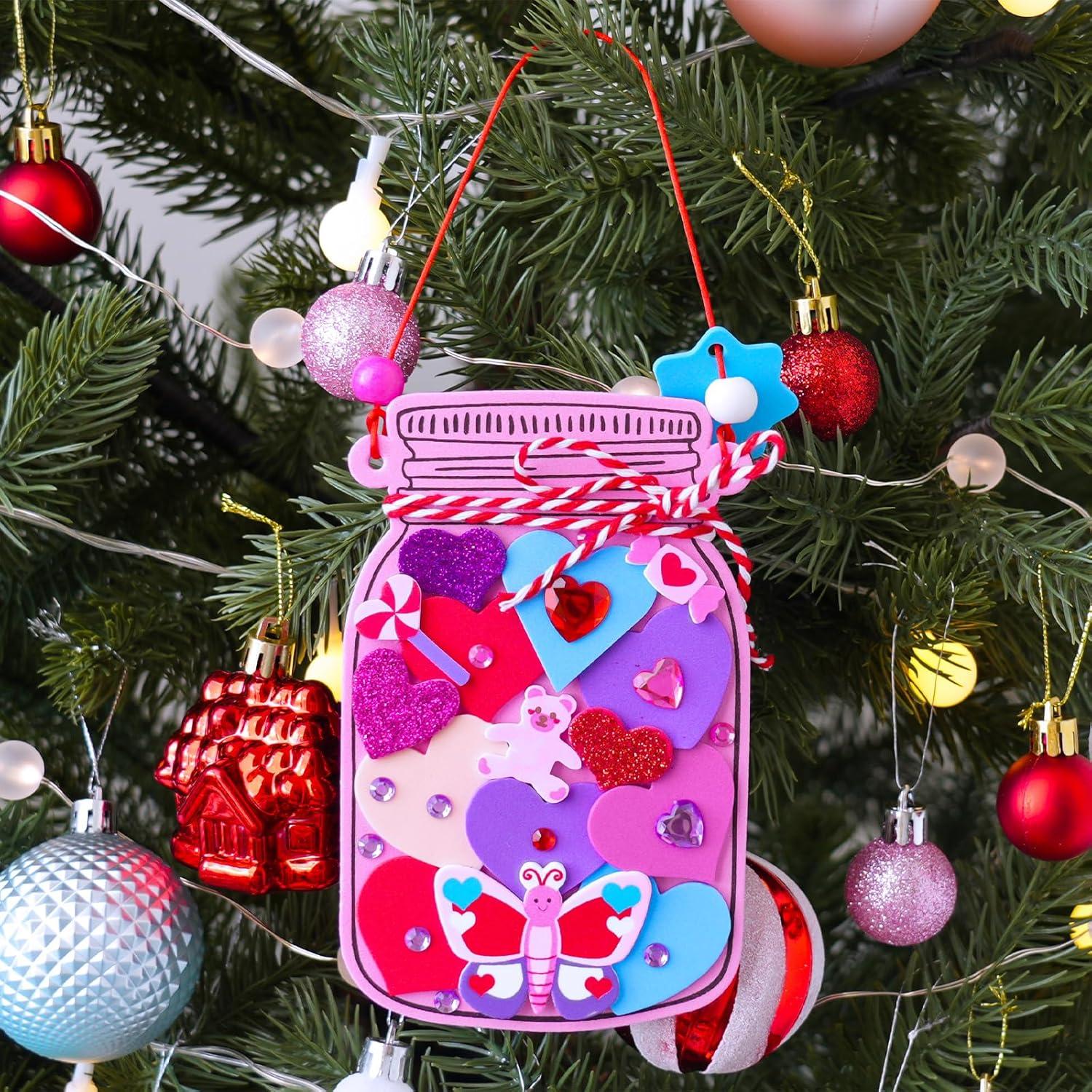 imageWinlyn 24 Sets Valentines Day Decorations DIY Heart Mason Jar Ornaments Valentine Craft Kits Blank Foam Mason Jar with Valentine Foam Stickers for Kids Classroom Activities Party Favors Gift Exchange