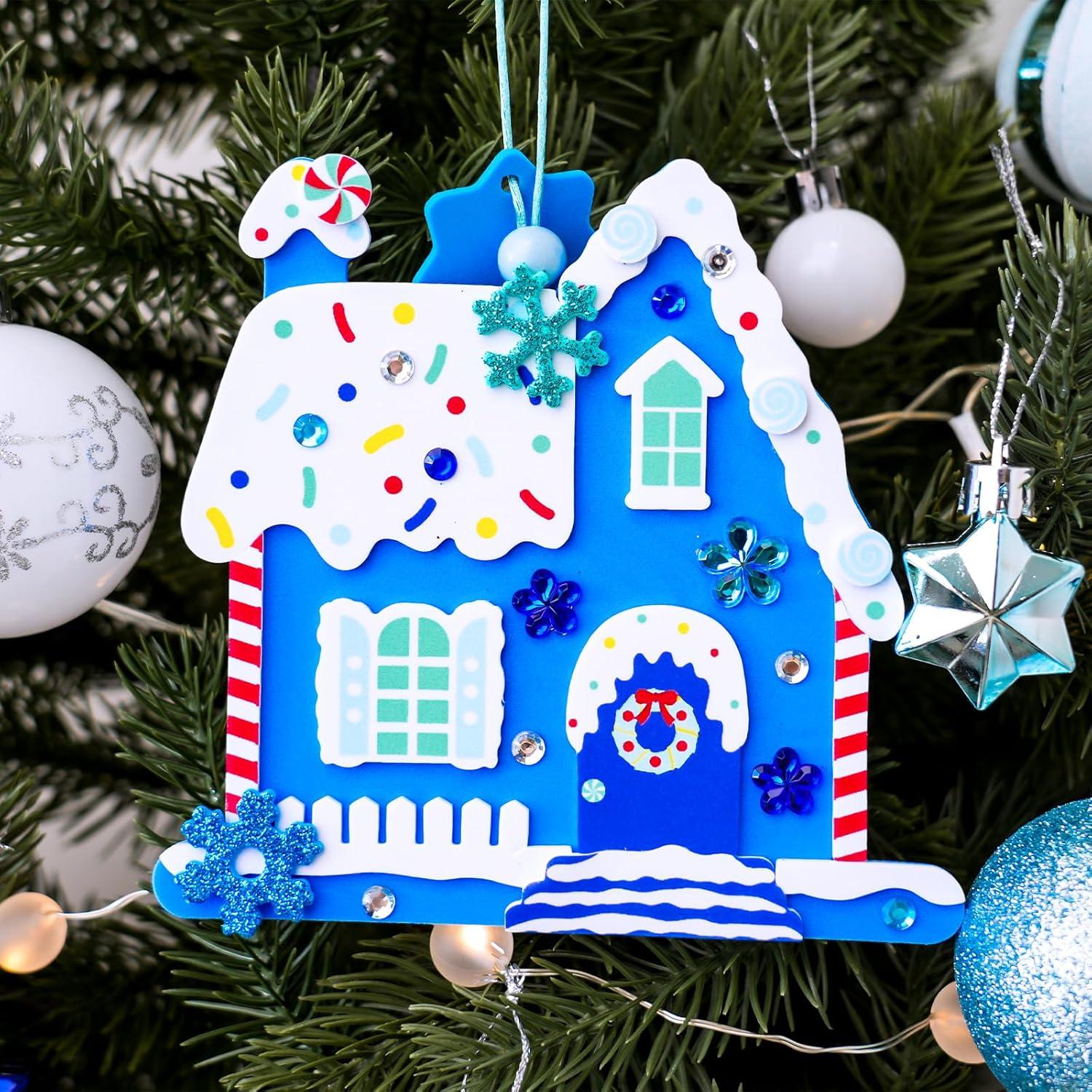 imageWinlyn 24 Sets Winter Decorations DIY 3D Gingerbread House Ornaments Christmas Crafts Kits Foam House with Snowflake Foam Stickers for Kids Holiday Seasonal Gift Home Classroom Activities Party Favors