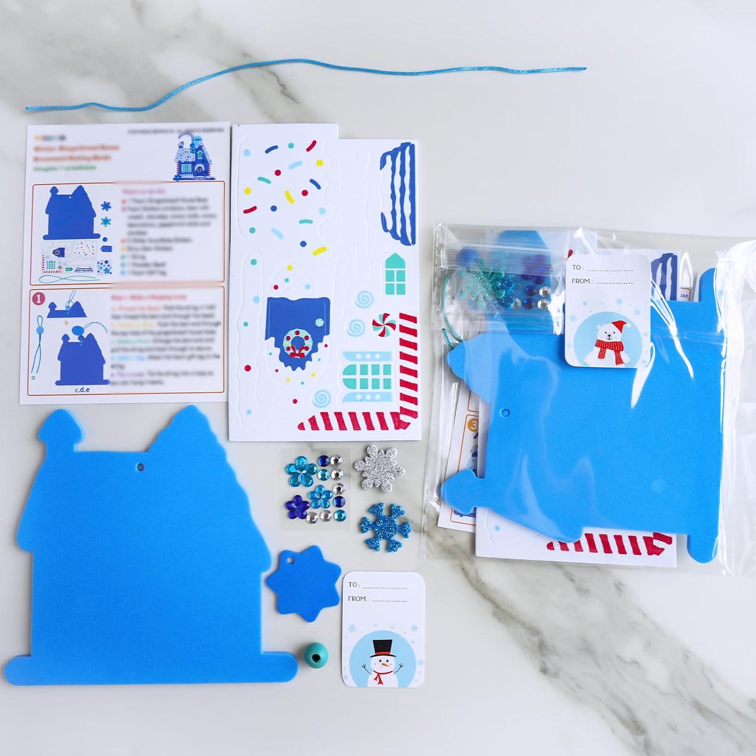 imageWinlyn 24 Sets Winter Decorations DIY 3D Gingerbread House Ornaments Christmas Crafts Kits Foam House with Snowflake Foam Stickers for Kids Holiday Seasonal Gift Home Classroom Activities Party Favors