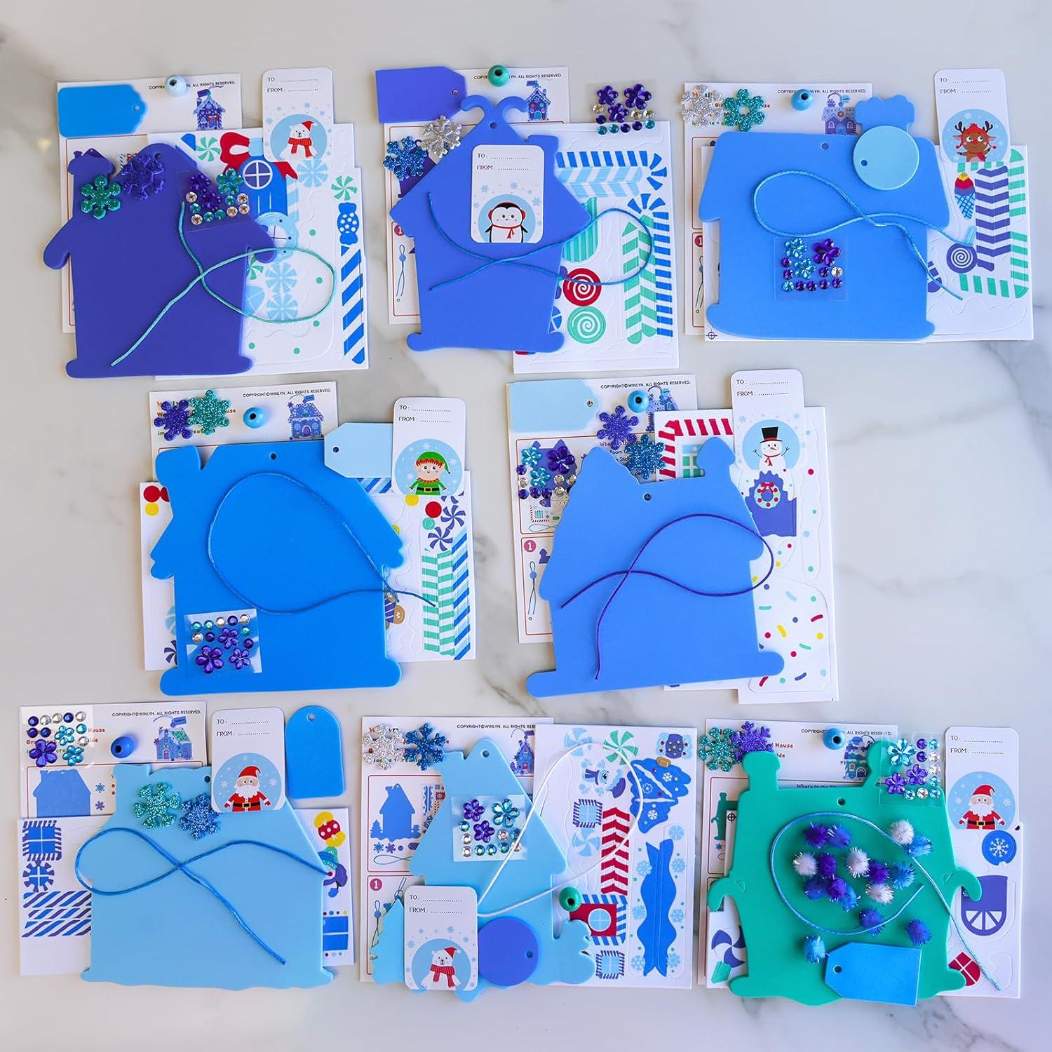 imageWinlyn 24 Sets Winter Decorations DIY 3D Gingerbread House Ornaments Christmas Crafts Kits Foam House with Snowflake Foam Stickers for Kids Holiday Seasonal Gift Home Classroom Activities Party Favors