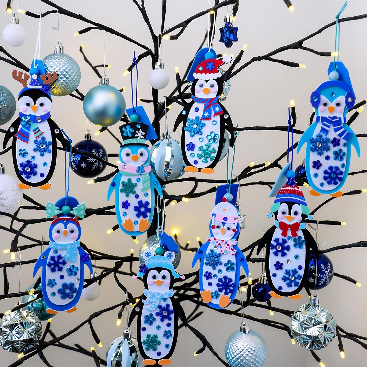 imageWinlyn 24 Sets Winter Decorations DIY Penguin Ornaments Bookmarks Christmas Craft Kits Foam Penguin with Snowflake Foam Stickers for Kids Holiday Seasonal Gift Home Classroom Activities Party Favors
