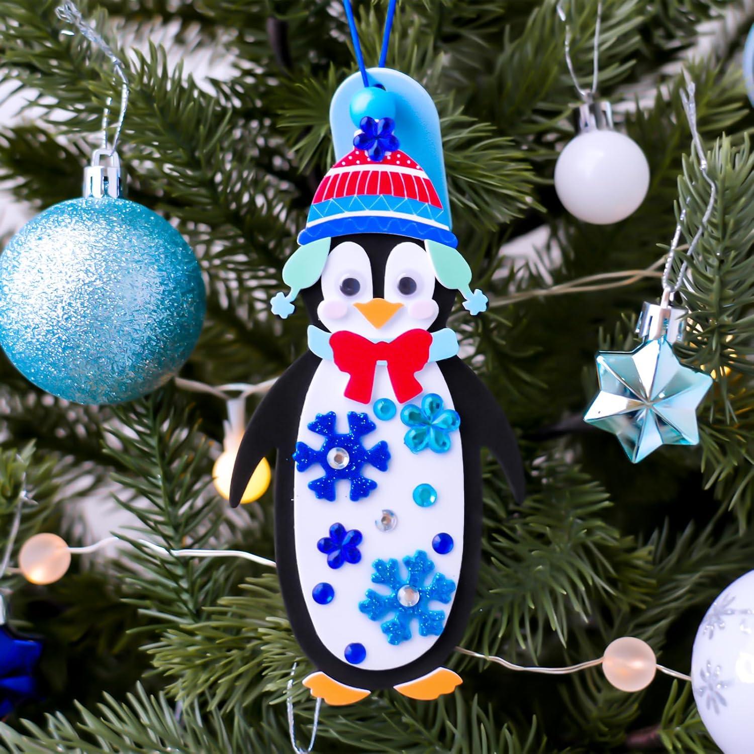imageWinlyn 24 Sets Winter Decorations DIY Penguin Ornaments Bookmarks Christmas Craft Kits Foam Penguin with Snowflake Foam Stickers for Kids Holiday Seasonal Gift Home Classroom Activities Party Favors