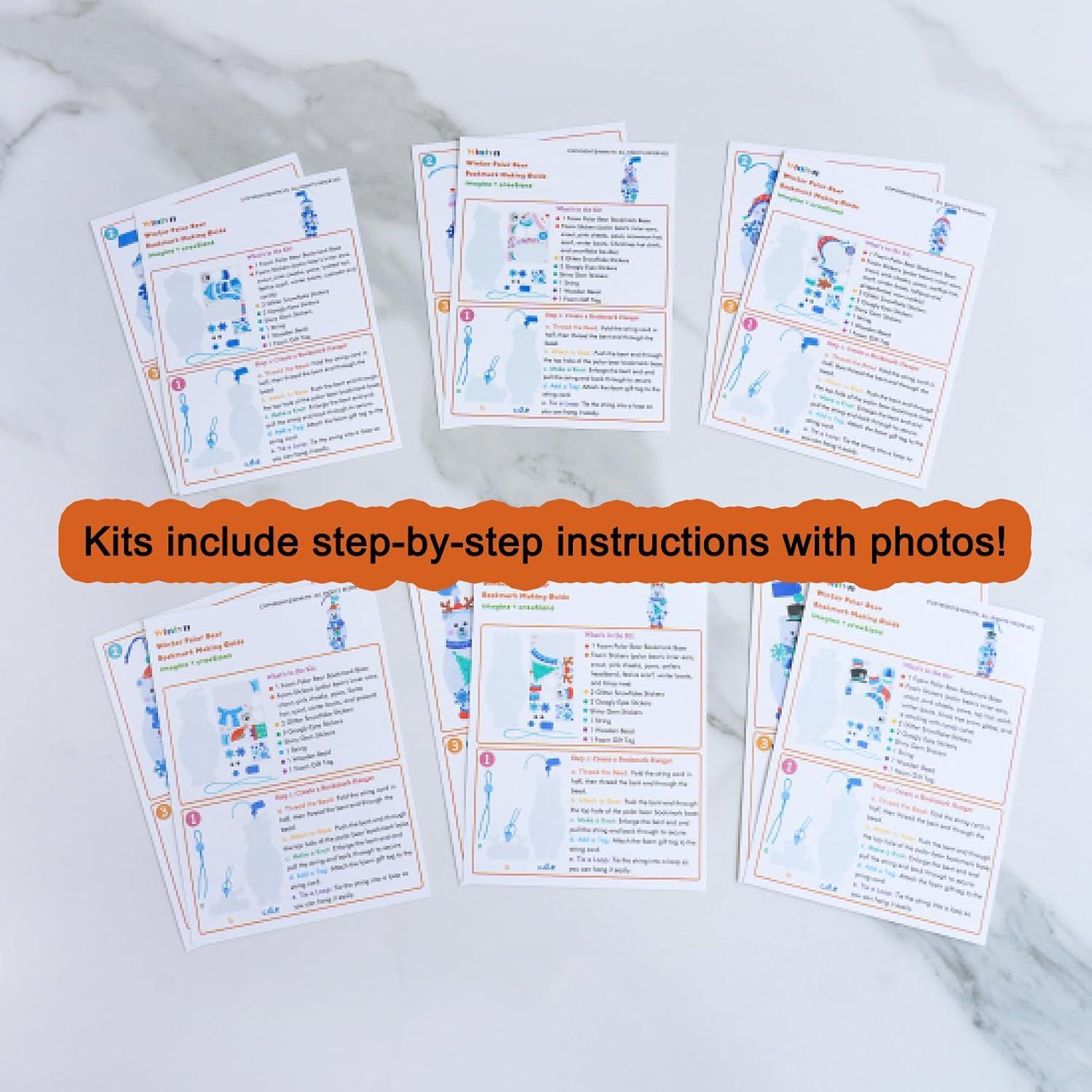 imageWinlyn 24 Sets Winter Decorations DIY Polar Bear Ornament Bookmark Christmas Craft Kits Foam Polar Bear Bookmark with Festive Snowflake Foam Stickers for Kids Holiday Classroom Activities Party Favors