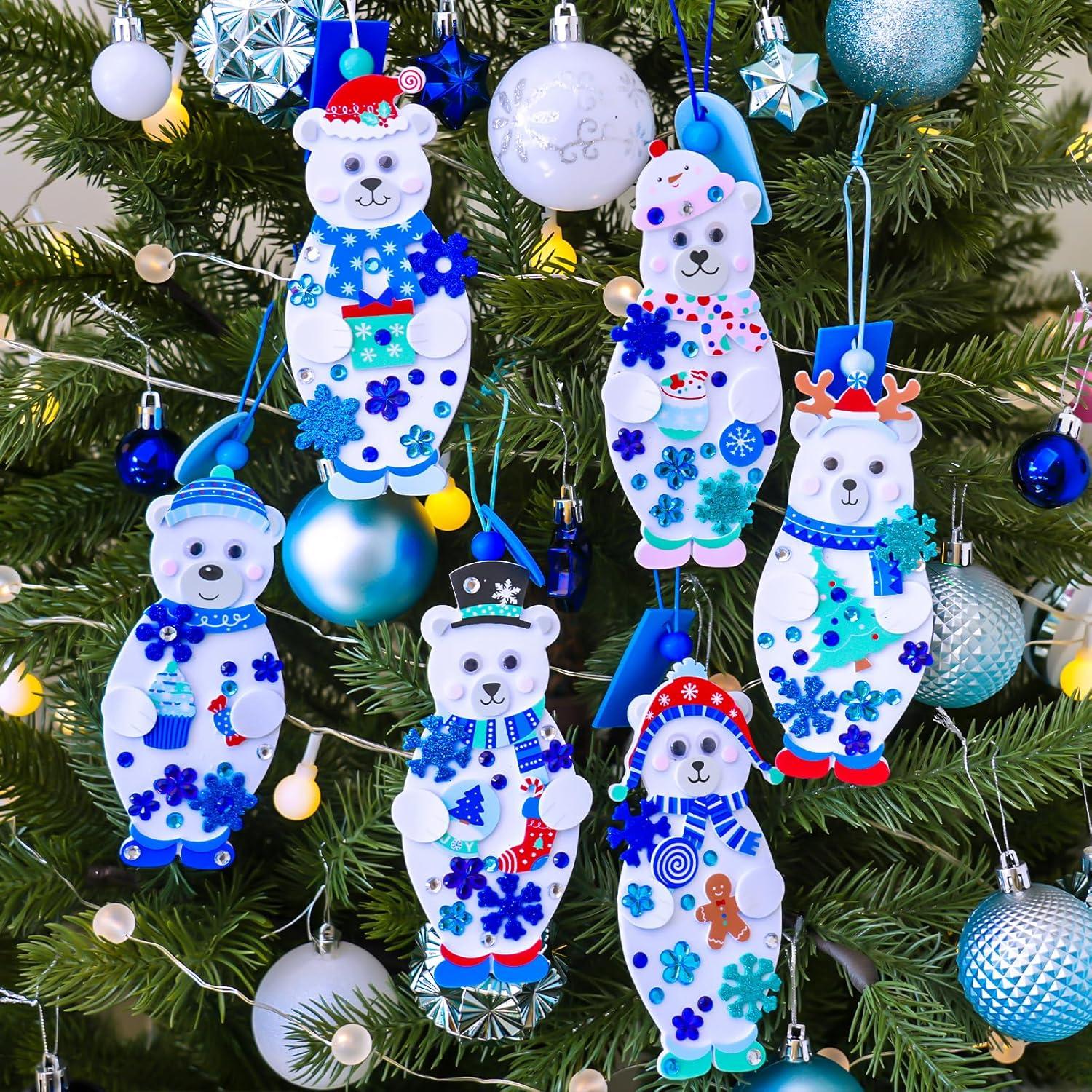 imageWinlyn 24 Sets Winter Decorations DIY Polar Bear Ornament Bookmark Christmas Craft Kits Foam Polar Bear Bookmark with Festive Snowflake Foam Stickers for Kids Holiday Classroom Activities Party Favors