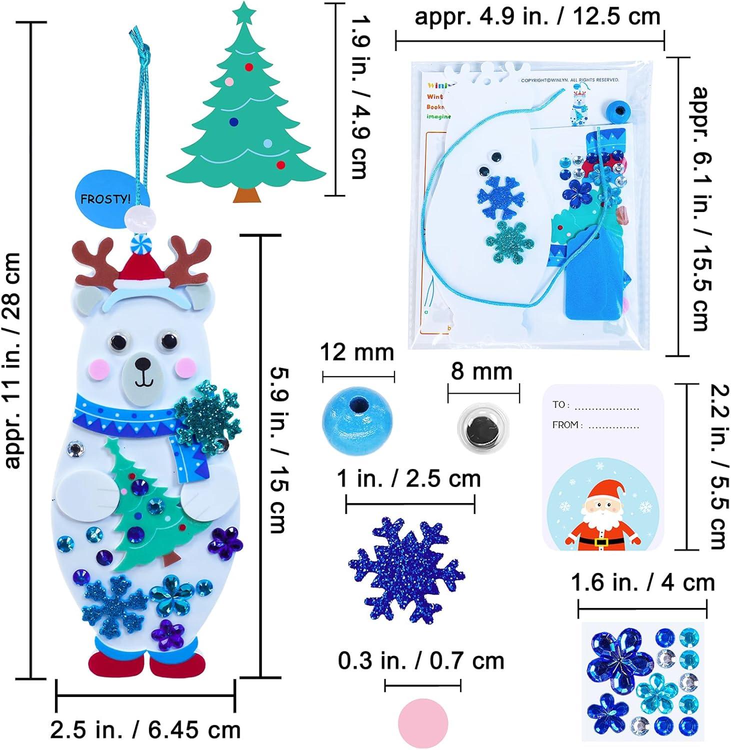 imageWinlyn 24 Sets Winter Decorations DIY Polar Bear Ornament Bookmark Christmas Craft Kits Foam Polar Bear Bookmark with Festive Snowflake Foam Stickers for Kids Holiday Classroom Activities Party Favors