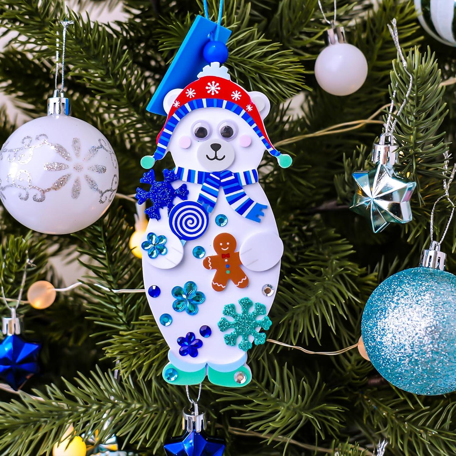 imageWinlyn 24 Sets Winter Decorations DIY Polar Bear Ornament Bookmark Christmas Craft Kits Foam Polar Bear Bookmark with Festive Snowflake Foam Stickers for Kids Holiday Classroom Activities Party Favors