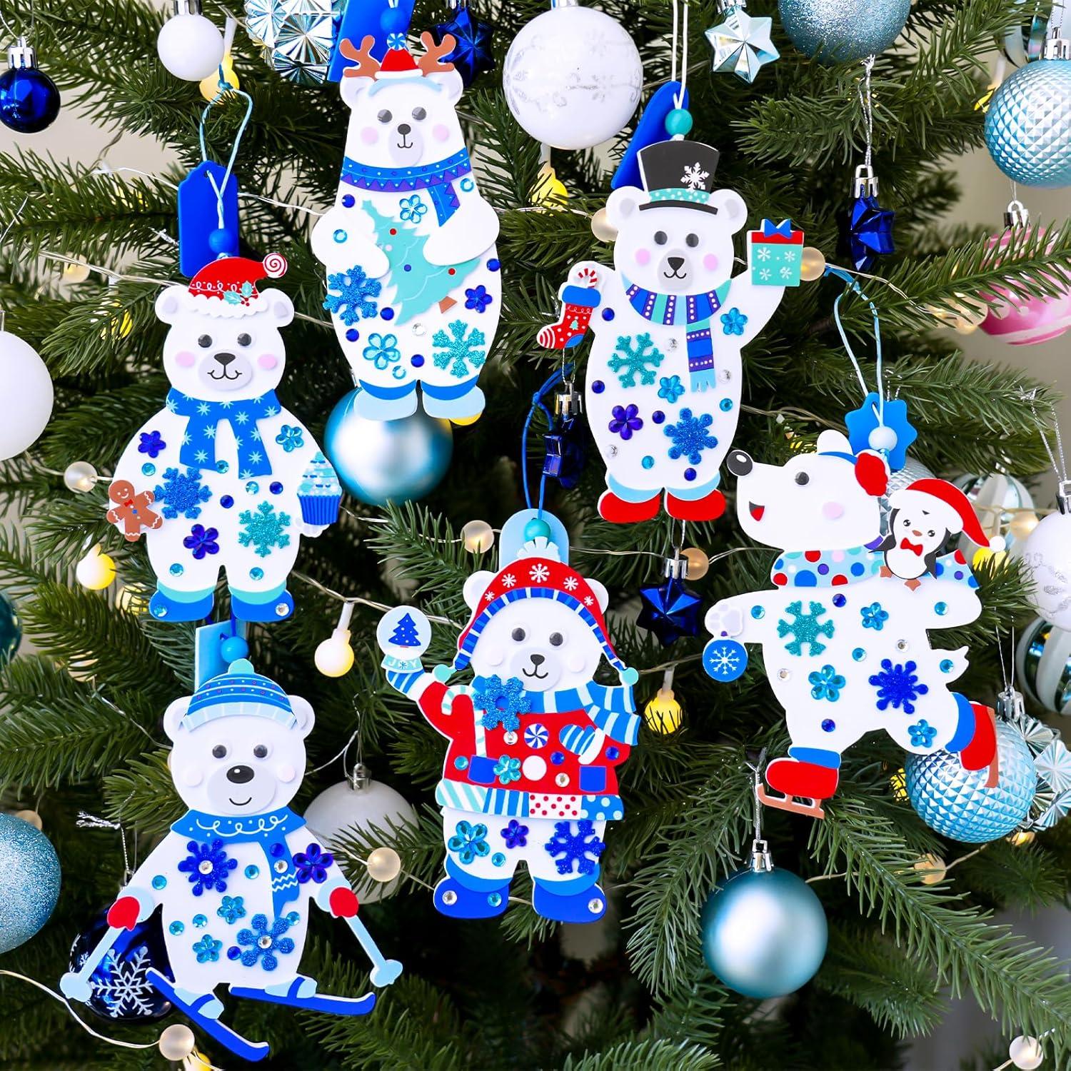 imageWinlyn 24 Sets Winter Decorations DIY Polar Bear Ornaments Christmas Craft Kits Foam Polar Bear with Snowflake Foam Stickers for Kids Holiday Seasonal Gift Home Classroom Activities Party Favors