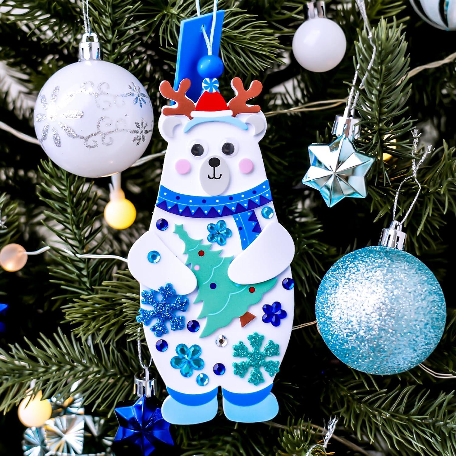 imageWinlyn 24 Sets Winter Decorations DIY Polar Bear Ornaments Christmas Craft Kits Foam Polar Bear with Snowflake Foam Stickers for Kids Holiday Seasonal Gift Home Classroom Activities Party Favors