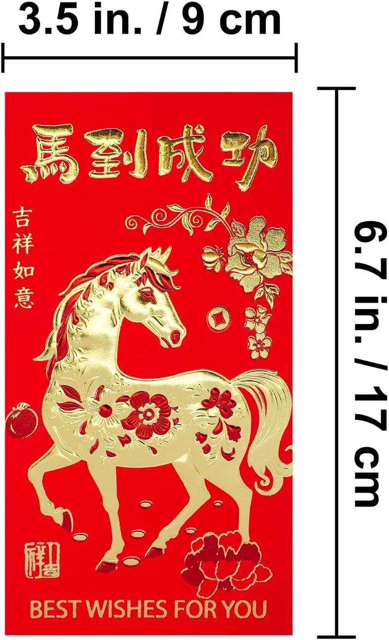 imageWinlyn 240 Pcs 12 Designs Chinese New Year Red Envelopes Bulk Lucky Money Pockets Hong Bao Lai See Red Packets Lucky Cash Envelopes for Asian Vietnamese Chinese Lunar New Year 2026 Year of the Horse