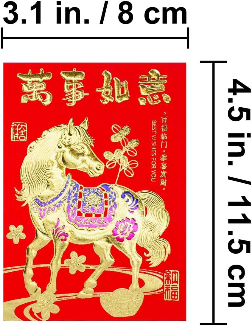 imageWinlyn 240 Pcs 24 Designs Chinese New Year Red Envelopes Bulk Lucky Money Envelopes Hong Bao Lai See Red Packets Lucky Cash Envelopes for Asian Vietnamese Chinese Lunar New Year 2026 Year of the Horse