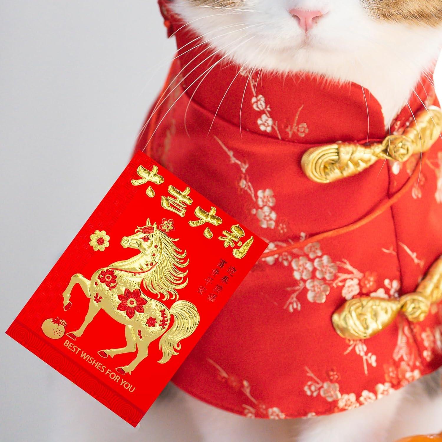 imageWinlyn 240 Pcs 24 Designs Chinese New Year Red Envelopes Bulk Lucky Money Envelopes Hong Bao Lai See Red Packets Lucky Cash Envelopes for Asian Vietnamese Chinese Lunar New Year 2026 Year of the Horse