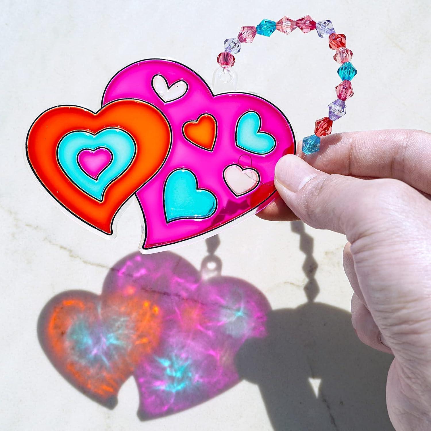 imageWinlyn 27 Sets Heart Suncatchers Ornaments Decoration DIY Window Paint Art Stickers Craft Kit Heart Sun Catchers for Kids Mothers Day Gift Valentines Day Classroom Art Project Party Favors