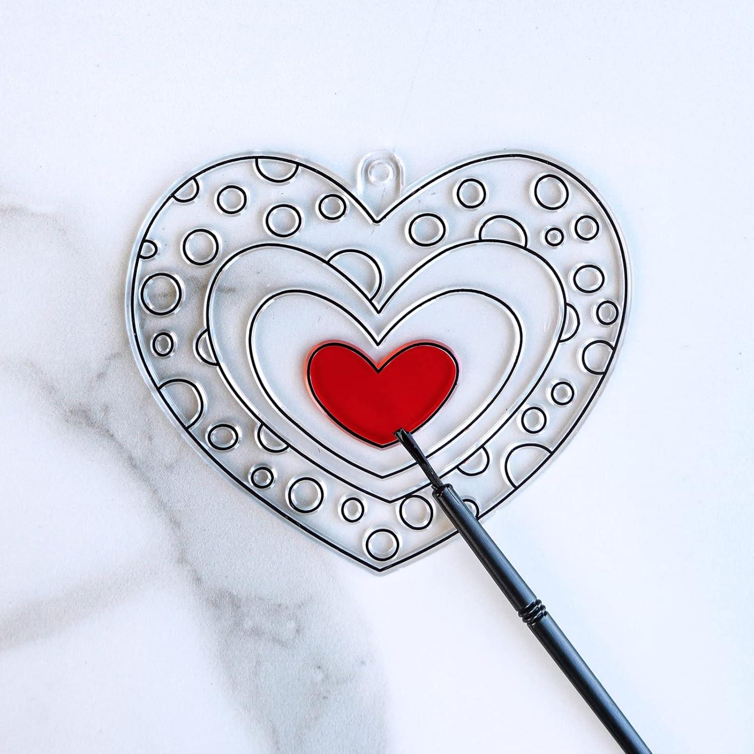 imageWinlyn 27 Sets Heart Suncatchers Ornaments Decoration DIY Window Paint Art Stickers Craft Kit Heart Sun Catchers for Kids Mothers Day Gift Valentines Day Classroom Art Project Party Favors