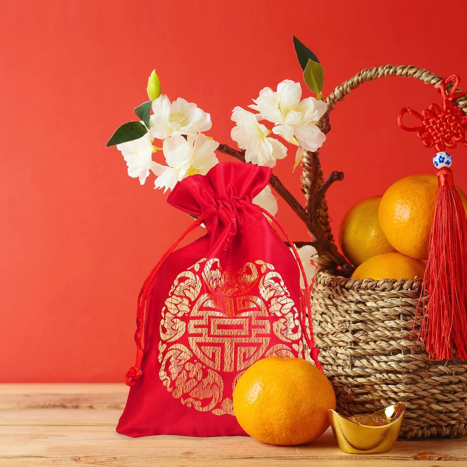 imageWinlyn 32 Pcs Chinese Lucky Bags Red Fu Good Luck Bags Decoration for Asian Vietnamese Tet Wealth Health Success Chinese Lunar New Year 2026 Year of the Horse Decor