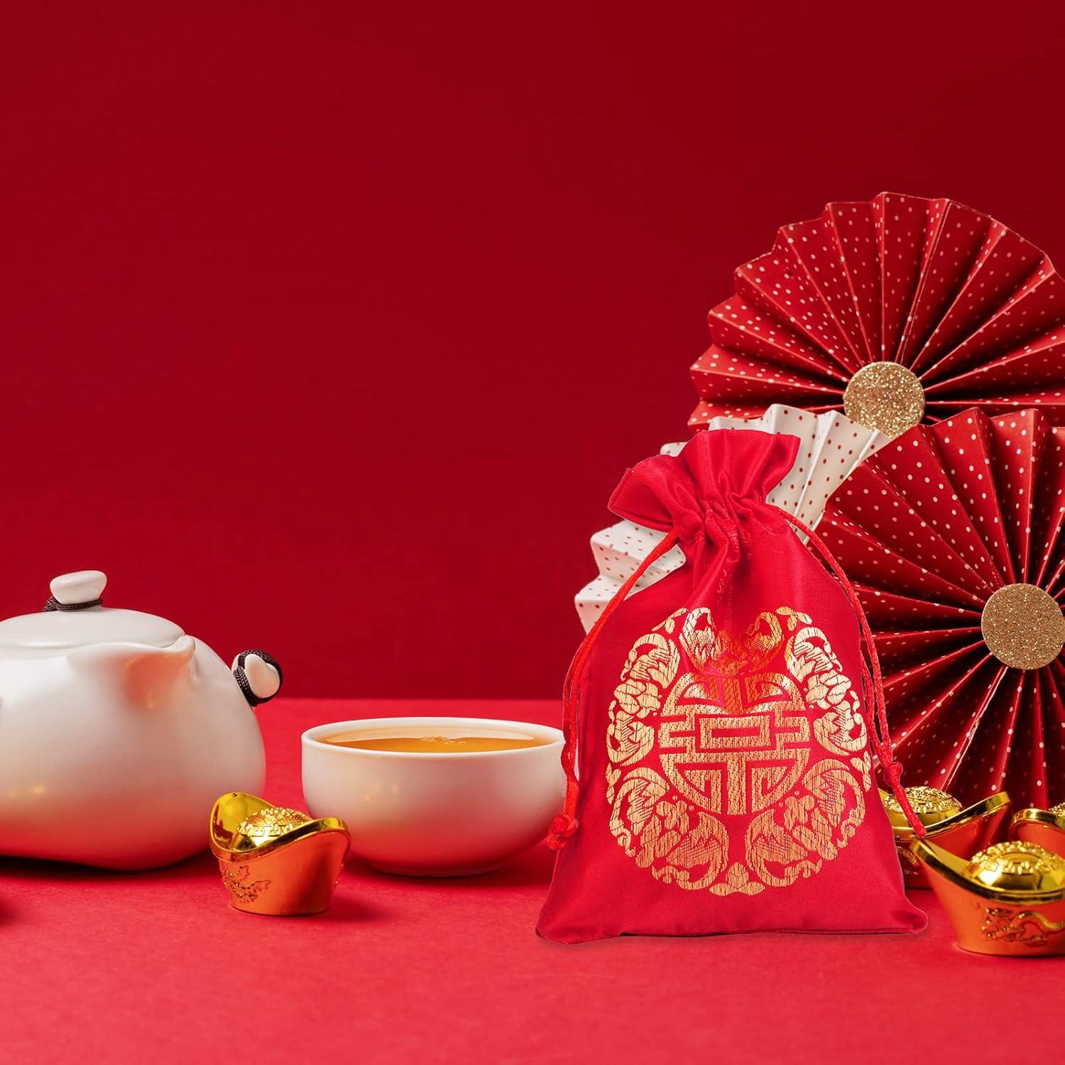 imageWinlyn 32 Pcs Chinese Lucky Bags Red Fu Good Luck Bags Decoration for Asian Vietnamese Tet Wealth Health Success Chinese Lunar New Year 2026 Year of the Horse Decor