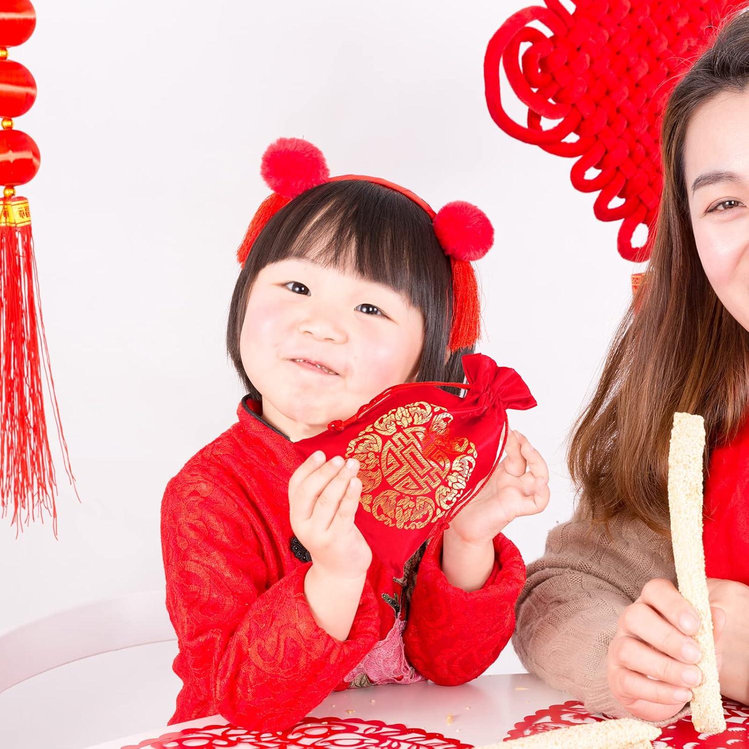 imageWinlyn 32 Pcs Chinese Lucky Bags Red Fu Good Luck Bags Decoration for Asian Vietnamese Tet Wealth Health Success Chinese Lunar New Year 2026 Year of the Horse Decor