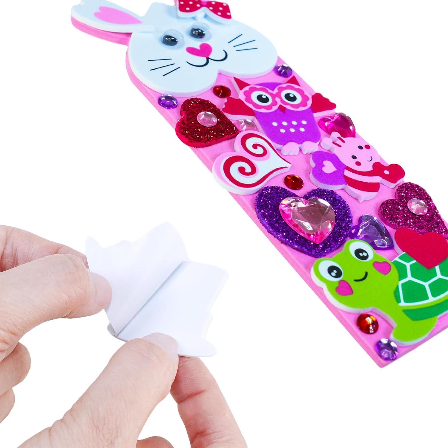 imageWinlyn 32 Sets Valentines Day Decorations DIY Heart Animal Bookmarks Valentine Craft Kits Blank Foam Bookmarks with Hearts Stickers for Kids Classroom Activities Reading Party Favors Gift Exchange