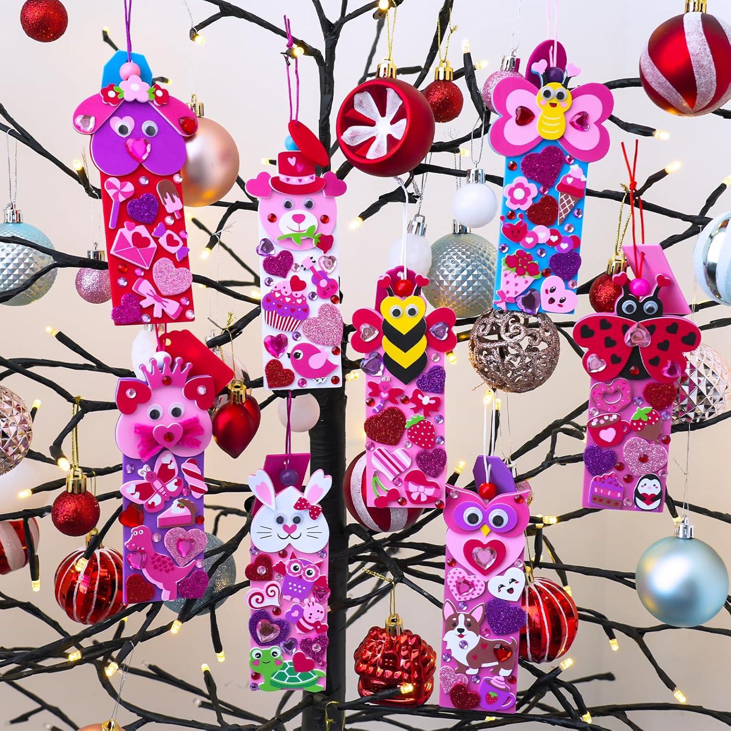 imageWinlyn 32 Sets Valentines Day Decorations DIY Heart Animal Bookmarks Valentine Craft Kits Blank Foam Bookmarks with Hearts Stickers for Kids Classroom Activities Reading Party Favors Gift Exchange