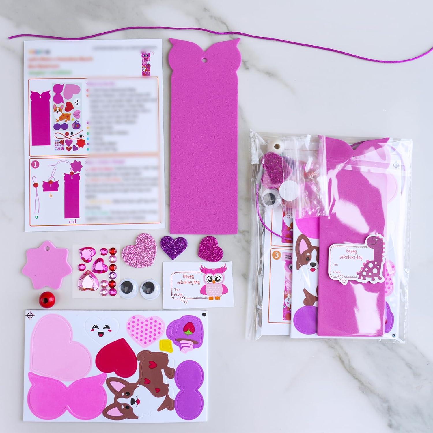 imageWinlyn 32 Sets Valentines Day Decorations DIY Heart Animal Bookmarks Valentine Craft Kits Blank Foam Bookmarks with Hearts Stickers for Kids Classroom Activities Reading Party Favors Gift Exchange