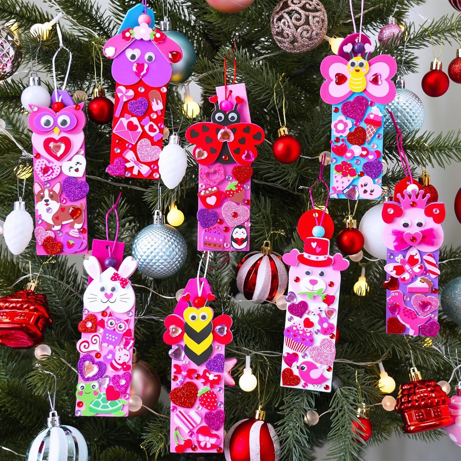 imageWinlyn 32 Sets Valentines Day Decorations DIY Heart Animal Bookmarks Valentine Craft Kits Blank Foam Bookmarks with Hearts Stickers for Kids Classroom Activities Reading Party Favors Gift Exchange