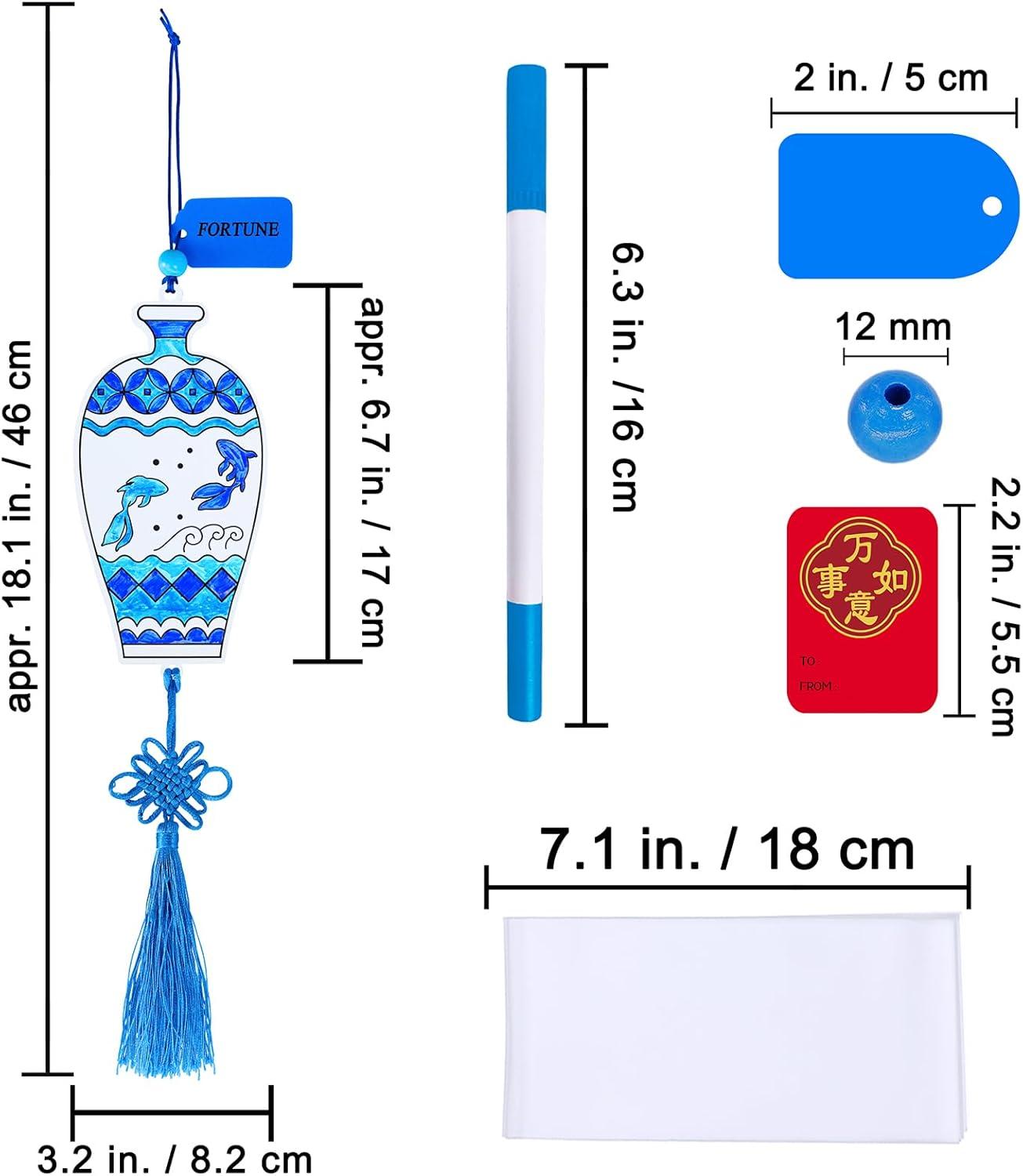 imageWinlyn 36 Sets Chinese New Year Decorations DIY Chinese Ming Vase Ornaments Craft Kits Paintable Paper Blue and White Ming Vase Crafts for Kids Asian Classroom Activities Art Project Party Favors