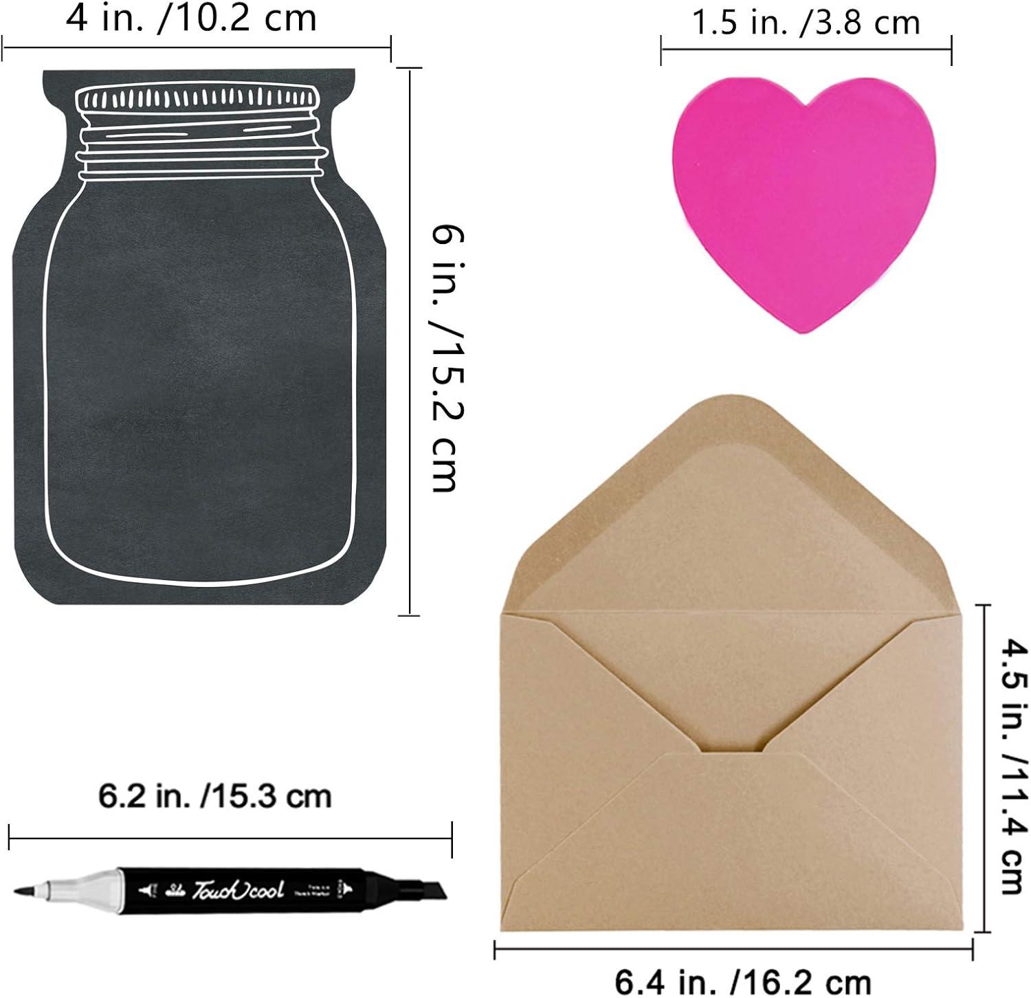 imageWinlyn 60 Sets DIY Paper Heart in Jar Cards and Envelopes Stickers 3 Styles of Blank Diecut Jar Cardstock Note Cards with Assorted Love Hearts Stickers for Mothers Day Valentines Day Greeting