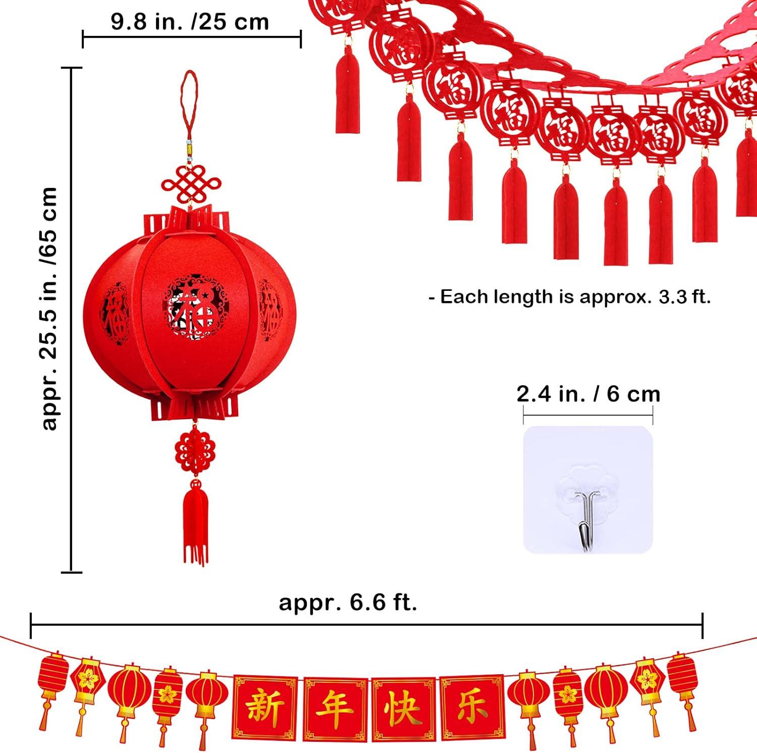 imageWinlyn 7 Set Chinese New Year Party Decorations Chinese Red Lanterns Lucky Garland Good Luck Garland Decorative Chinese Red Hanging Garlands for Asian Chinese Lunar New Year Spring Festival Dcor