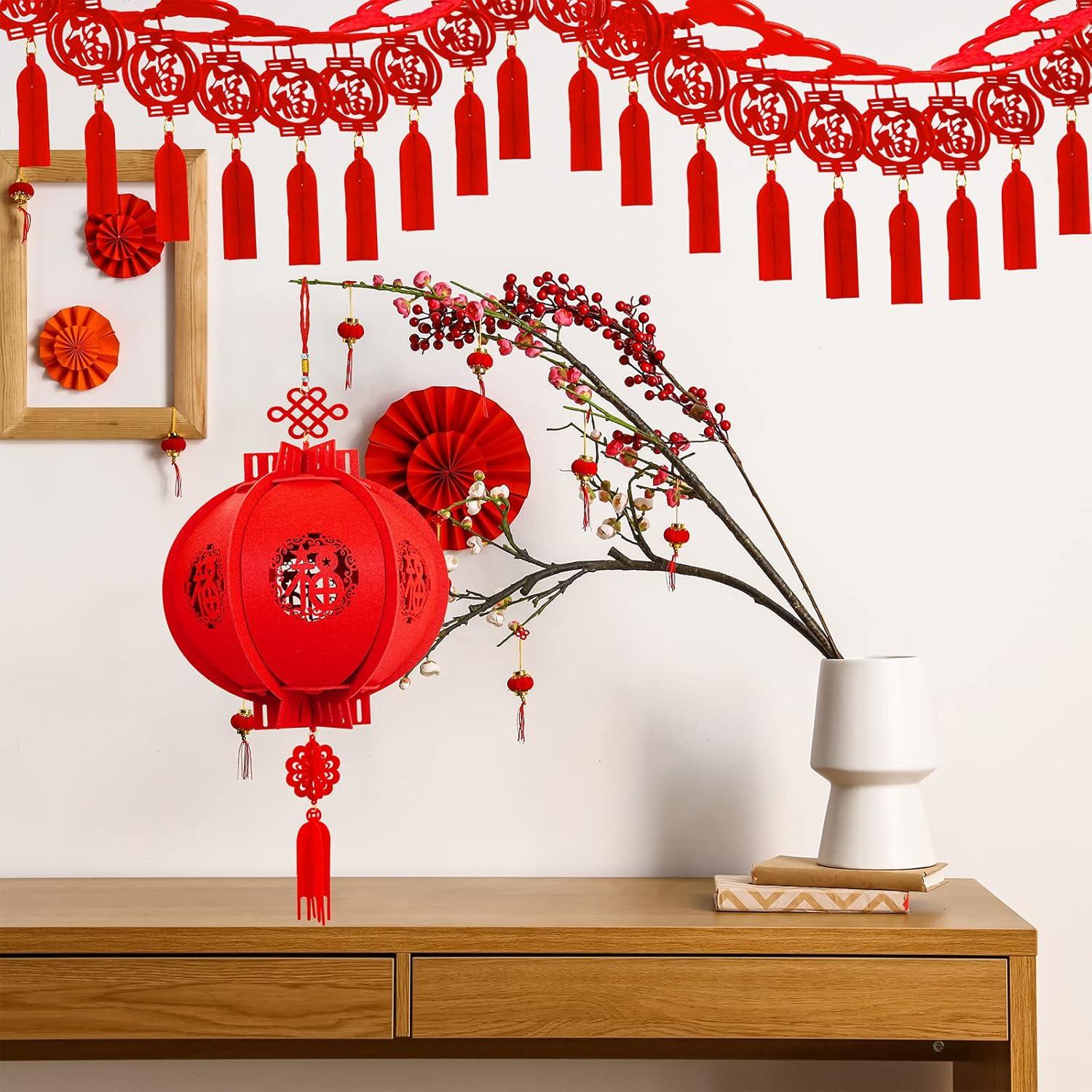 imageWinlyn 7 Set Chinese New Year Party Decorations Chinese Red Lanterns Lucky Garland Good Luck Garland Decorative Chinese Red Hanging Garlands for Asian Chinese Lunar New Year Spring Festival Dcor