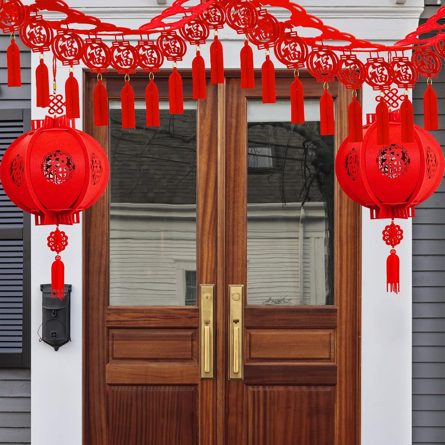 imageWinlyn 7 Set Chinese New Year Party Decorations Chinese Red Lanterns Lucky Garland Good Luck Garland Decorative Chinese Red Hanging Garlands for Asian Chinese Lunar New Year Spring Festival Dcor