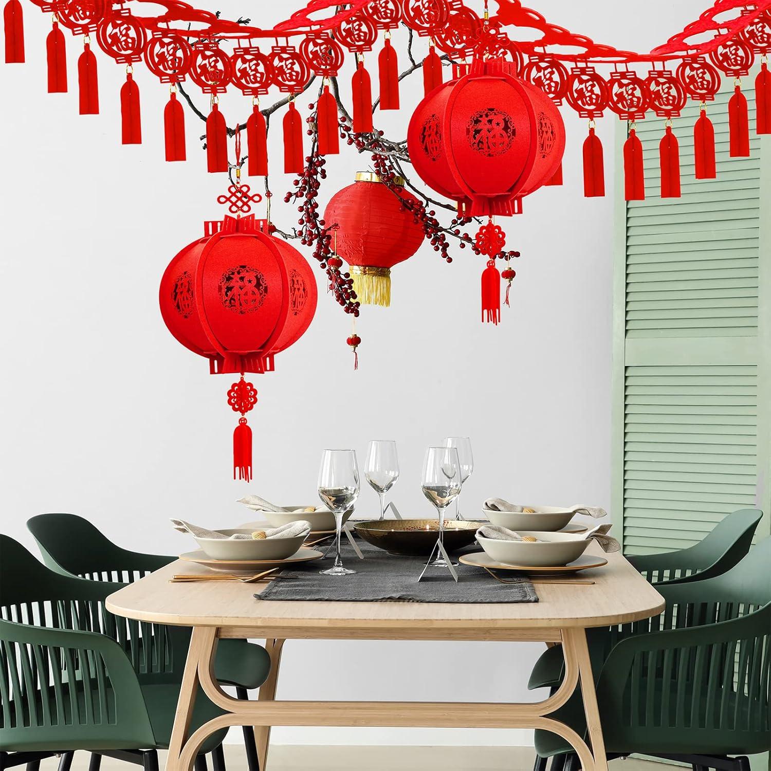 imageWinlyn 7 Set Chinese New Year Party Decorations Chinese Red Lanterns Lucky Garland Good Luck Garland Decorative Chinese Red Hanging Garlands for Asian Chinese Lunar New Year Spring Festival Dcor