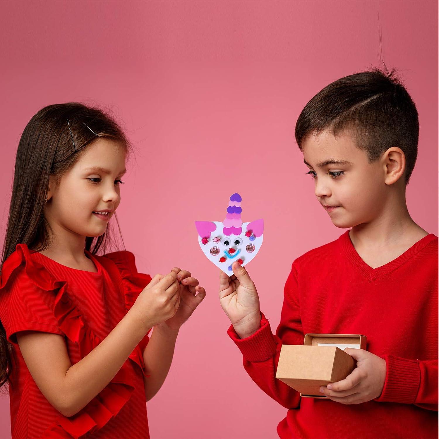 imageWinlyn Craft Kit 24 Sets Valentines Day Animal Ornaments DIY Heart Crafts Stickers Art Sets for Kids Party Classroom Activities Gift Exchange