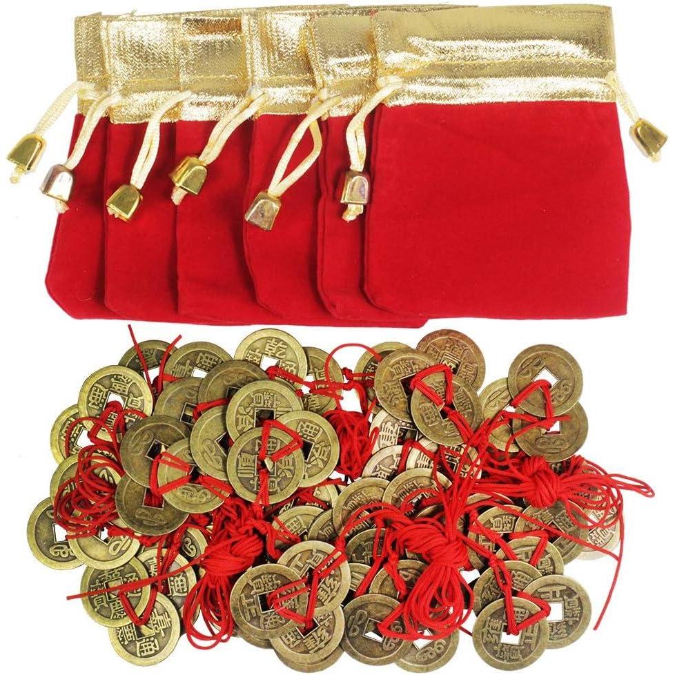 imageSupla 30 Pcs Chinese Lucky Coins Good Fortune Coins Good Luck Ornaments Decorations 3 Brass Coins Knotted with Red Ribbon and Lucky Bags for Wealth Health Success Asian Lunar Chinese New Year 2026