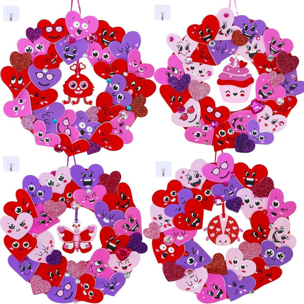 imageWinlyn 12 Sets Valentines Day Craft Kits Heart Crafts DIY Heart Wreath Ornaments Decorations Art Sets Foam Smile Heart Stickers for Kids Valentines Day Party Classroom Activities Gift Exchange