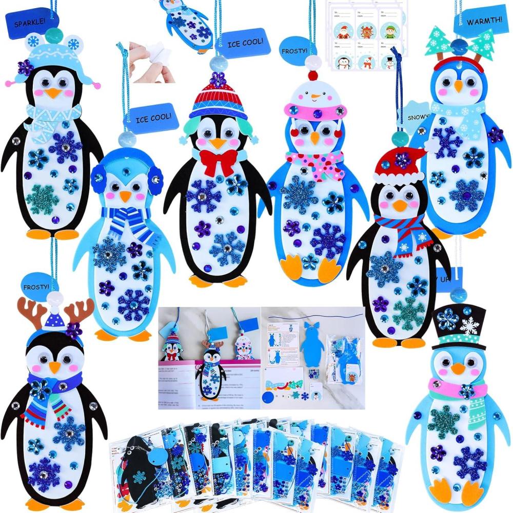 imageWinlyn 24 Sets Winter Decorations DIY Penguin Ornaments Bookmarks Christmas Craft Kits Foam Penguin with Snowflake Foam Stickers for Kids Holiday Seasonal Gift Home Classroom Activities Party Favors