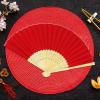 Winlyn 12 Sets Red Silk Hand Fans Chinese Handheld Silk Fans Bamboo Folding Fans Oriental Hand Fans with Bags for Asian Chinese Lunar New Year Party Favors Gift Dance Wedding Festival Holiday Decor