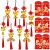 Winlyn 24 Pcs Chinese Lunar New Year Good Luck Fortune Ornaments Decorations Red Chinese Knot Tassel Ornaments and 24 Pcs Red Envelopes for Wealth Health Success Oriental Asian 2026 Year of The Horse
