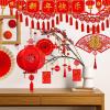 Winlyn Chinese New Year Party Decorations Red Lanterns Paper Fans Red Envelopes Hong Bao Coins Oriental Good Luck Garland Chinese Knot Tassel FU Paper Cutting for Asian Lunar New Year 2026 Decor