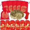 Supla 300 Pcs Chinese Lucky Coins Decorations Feng Shui Coins Fortune Coins Good Luck Coins Lucky Bag Hong bao for Asian Chinese Lunar New Year Health Wealth Bracelet Charms 2026 Year of The Horse