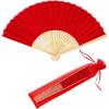 Winlyn 12 Sets Red Silk Hand Fans Chinese Handheld Silk Fans Bamboo Folding Fans Oriental Hand Fans with Bags for Asian Chinese Lunar New Year Party Favors Gift Dance Wedding Festival Holiday Decor