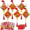 Winlyn 24 Sets Chinese New Year Decorations DIY Fu Good Luck Knot Tassel Ornaments Craft Kits Festive Foam Stickers Arts and Crafts for Kids Oriental Classroom Activities Party Favors Gift Exchange