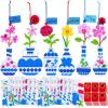 Winlyn 24 Sets Chinese New Year Decorations DIY Ming Vase with Flower Ornaments Craft Kits Peony Orchid Peach Flower Foam Stickers Arts and Crafts for Kids Oriental Classroom Activities Party Favors