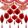 Winlyn Chinese New Year Decorations Set Red Paper Lanterns with Tassels Lucky Fu Ornaments Hanging Fans Good Luck Garlands for 2026 Spring Festival Lunar New Year Home Party Wedding Holiday Decor