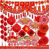 Winlyn Chinese New Year Party Decorations Red Lanterns Paper Fans Red Envelopes Hong Bao Coins Oriental Good Luck Garland Chinese Knot Tassel FU Paper Cutting for Asian Lunar New Year 2026 Decor
