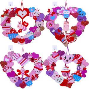 Winlyn 12 Sets Heart Wreath Ornaments Decorations Valentine Crafts Kits Heart Shaped Wreath Art Sets Valentine Heart Foam Stickers for Kids Valentine’s Day Party Classroom Activities Gift Exchange