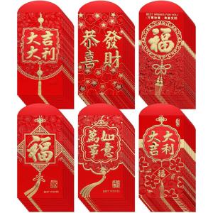 Winlyn 120 Pcs 6 Designs Asian Red Envelopes Chinese Hong Bao Lucky Money Envelopes Red Packets Lai See Packet Cash Envelopes for Chinese Lunar New Year Wedding Birthday Year of the Horse 2026