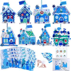 Winlyn 24 Sets Winter Decorations DIY 3D Gingerbread House Ornaments Christmas Crafts Kits Foam House with Snowflake Foam Stickers for Kids Holiday Seasonal Gift Home Classroom Activities Party Favors