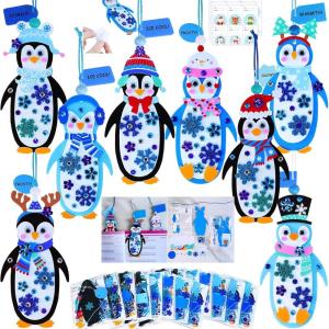 Winlyn 24 Sets Winter Decorations DIY Penguin Ornaments Bookmarks Christmas Craft Kits Foam Penguin with Snowflake Foam Stickers for Kids Holiday Seasonal Gift Home Classroom Activities Party Favors