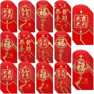 Winlyn 240 Pcs 6 Designs Asian Red Envelopes Chinese Hong Bao Lucky Money Envelopes Red Packets Lai See Cash Envelopes for Oriental Chinese Lunar New Year Wedding Birthday 2026 Year of the Horse