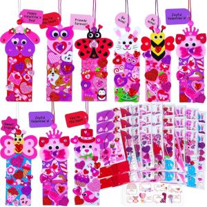 Winlyn 32 Sets Valentine’s Day Decorations DIY Heart Animal Bookmarks Valentine Craft Kits Blank Foam Bookmarks with Hearts Stickers for Kids Classroom Activities Reading Party Favors Gift Exchange